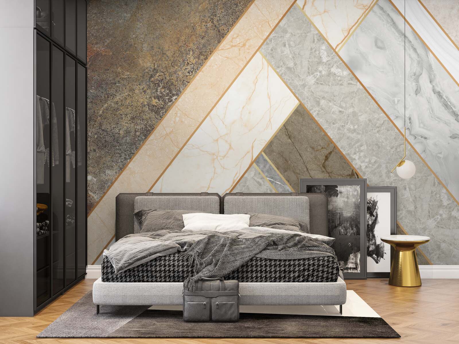 Fotobehang mozaïek op marmer in lichte tinten