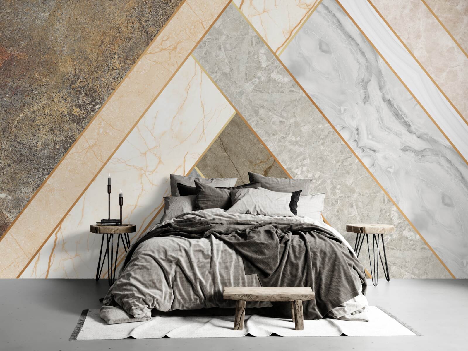 Fotobehang mozaïek op marmer in lichte tinten