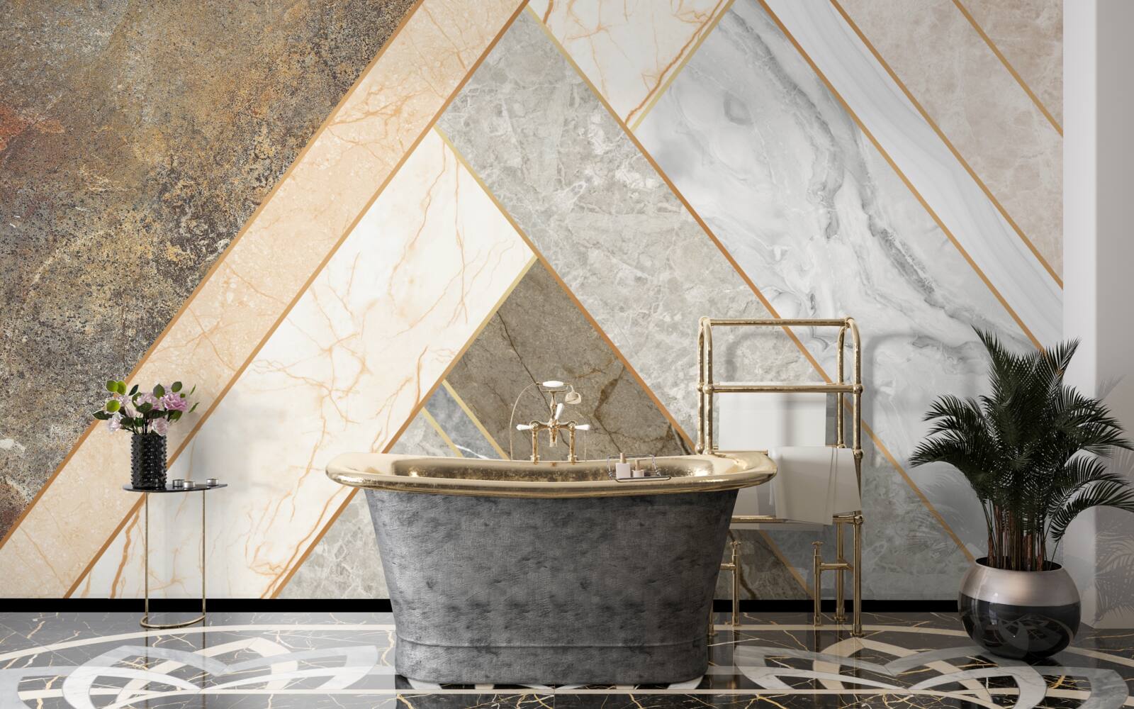 Fotobehang mozaïek op marmer in lichte tinten