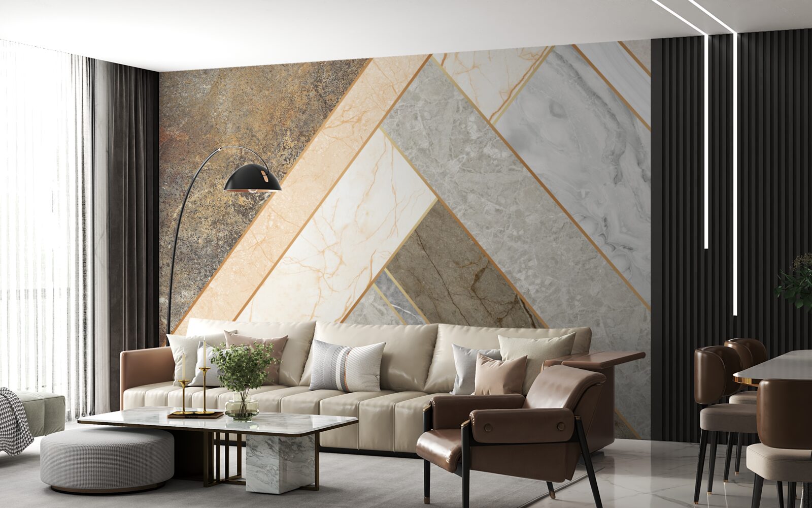 Fotobehang mozaïek op marmer in lichte tinten