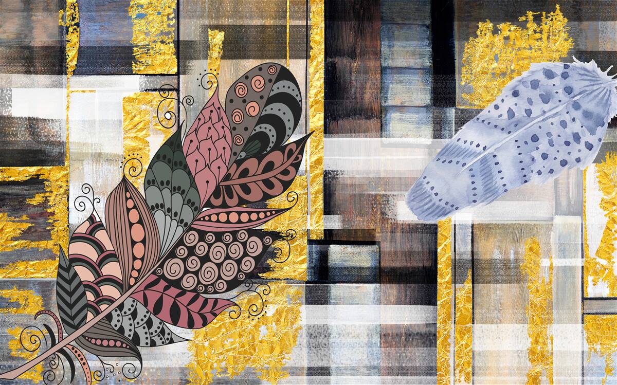 Fotobehang de abstracte achtergrond is versierd met prachtige veren