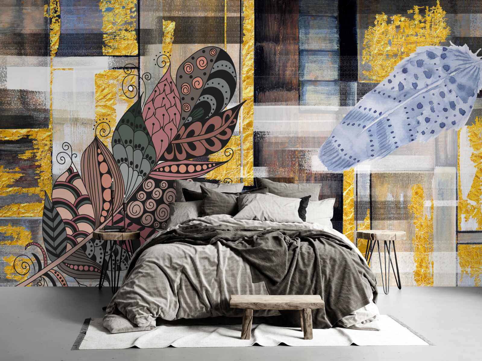 Fotobehang de abstracte achtergrond is versierd met prachtige veren