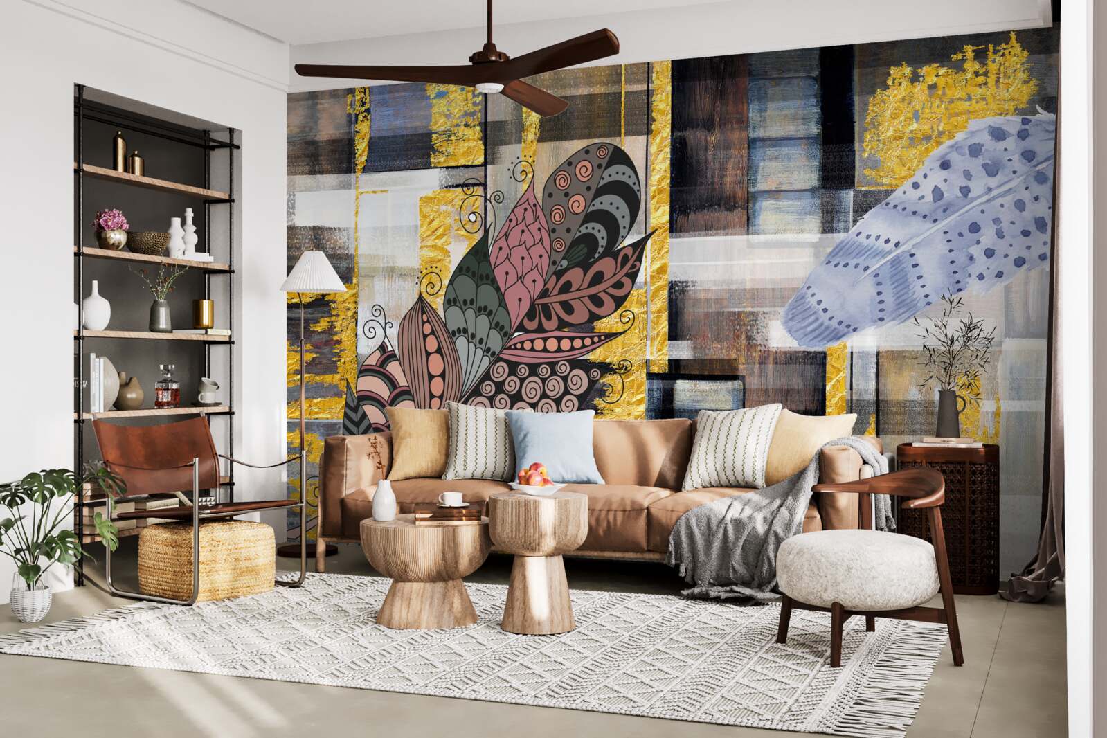 Fotobehang de abstracte achtergrond is versierd met prachtige veren