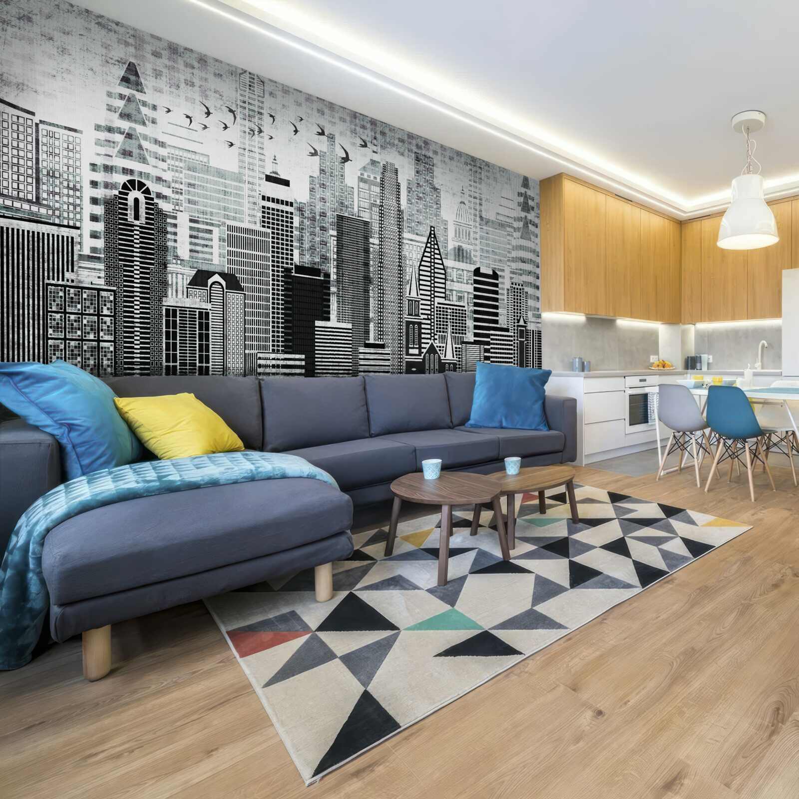 Fotobehang monotoon panoramisch uitzicht op de stad