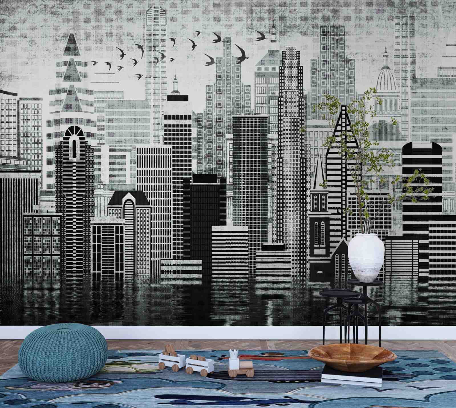 Fotobehang monotoon panoramisch uitzicht op de stad