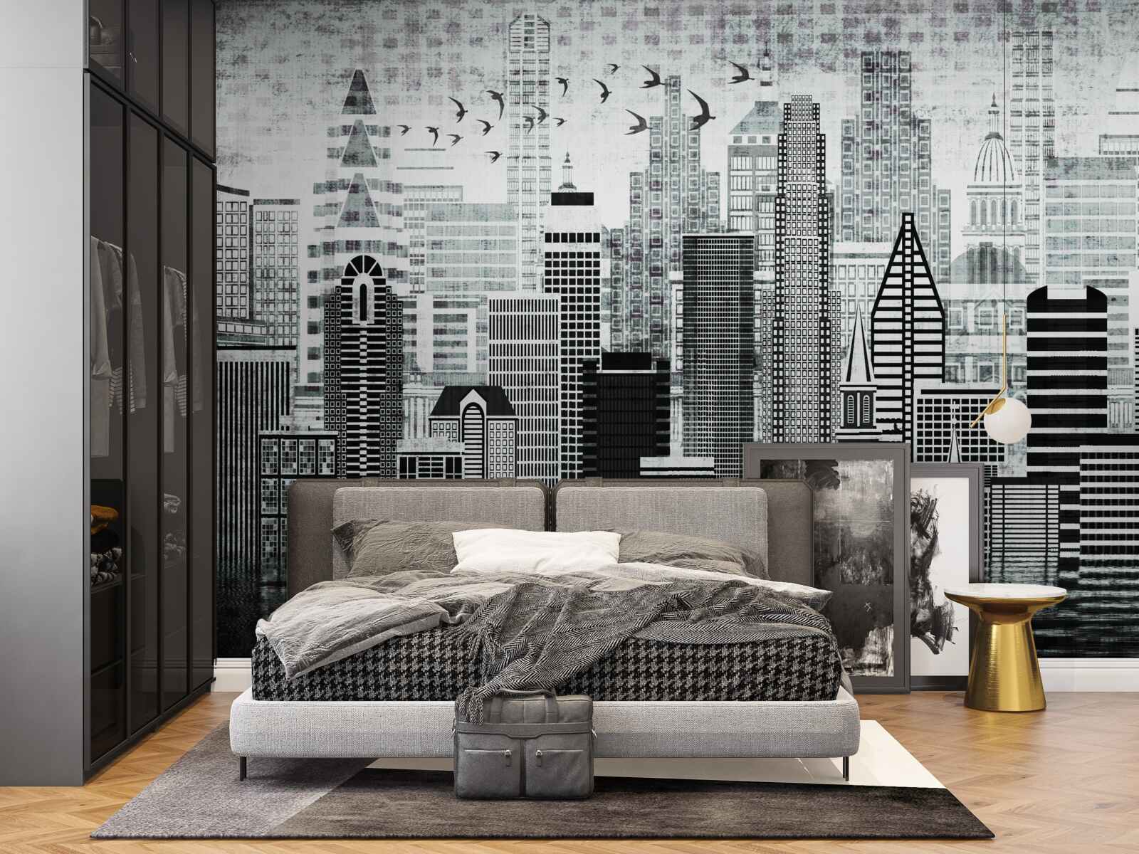 Fotobehang monotoon panoramisch uitzicht op de stad