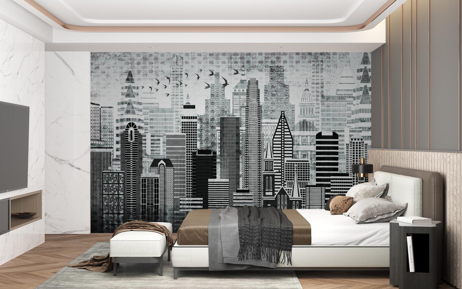 Fotobehang monotoon panoramisch uitzicht op de stad