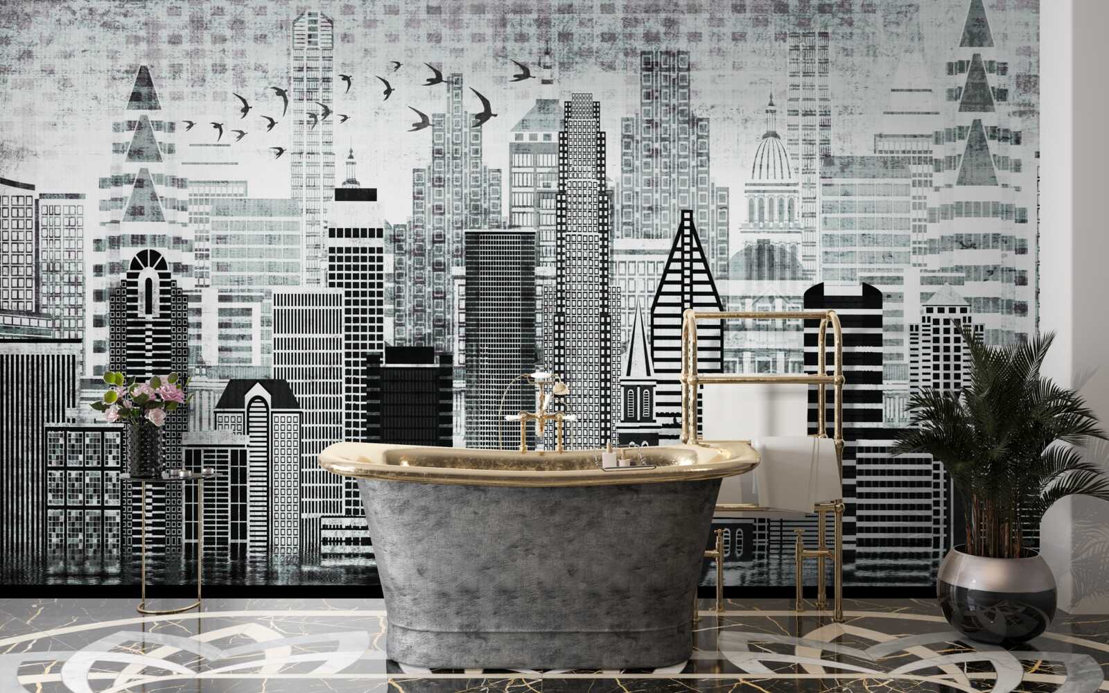 Fotobehang monotoon panoramisch uitzicht op de stad