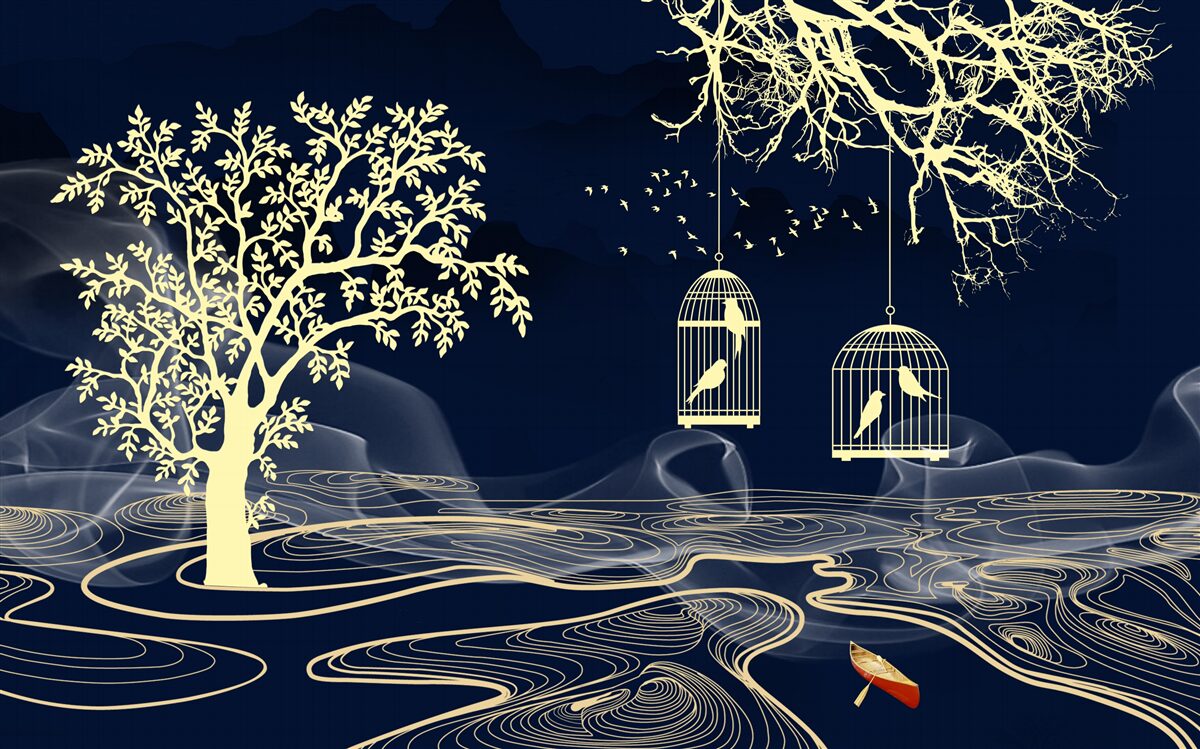 Fotobehang waterbomen en vogels in gevangenschap