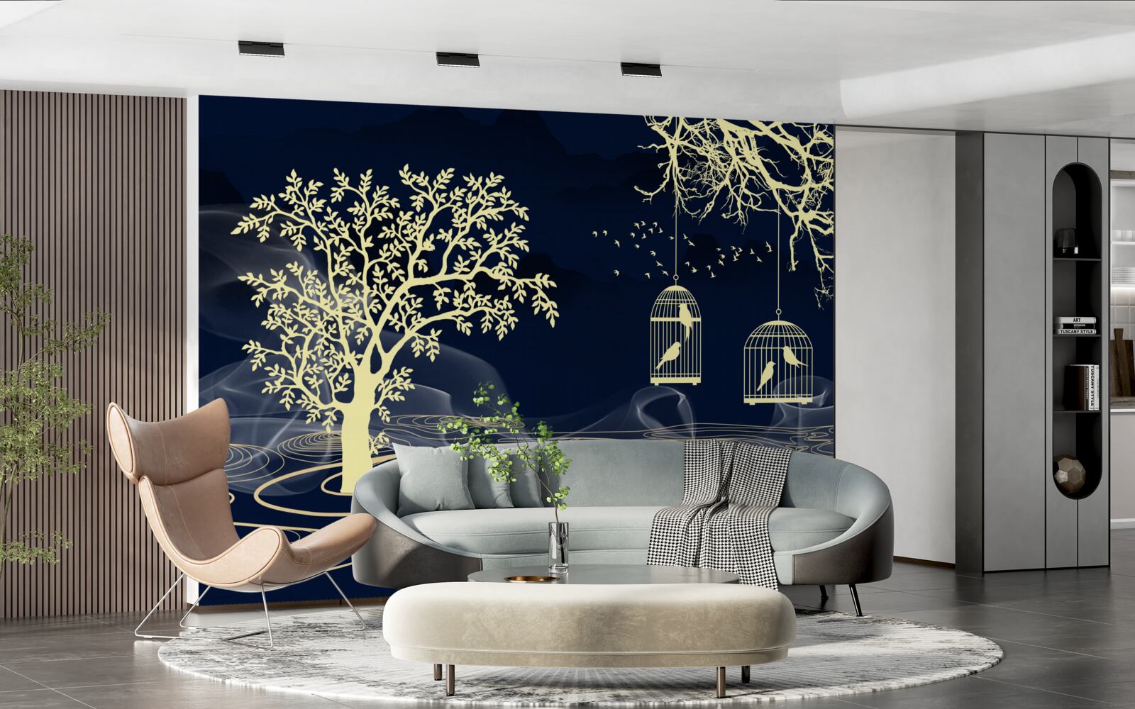 Fotobehang waterbomen en vogels in gevangenschap