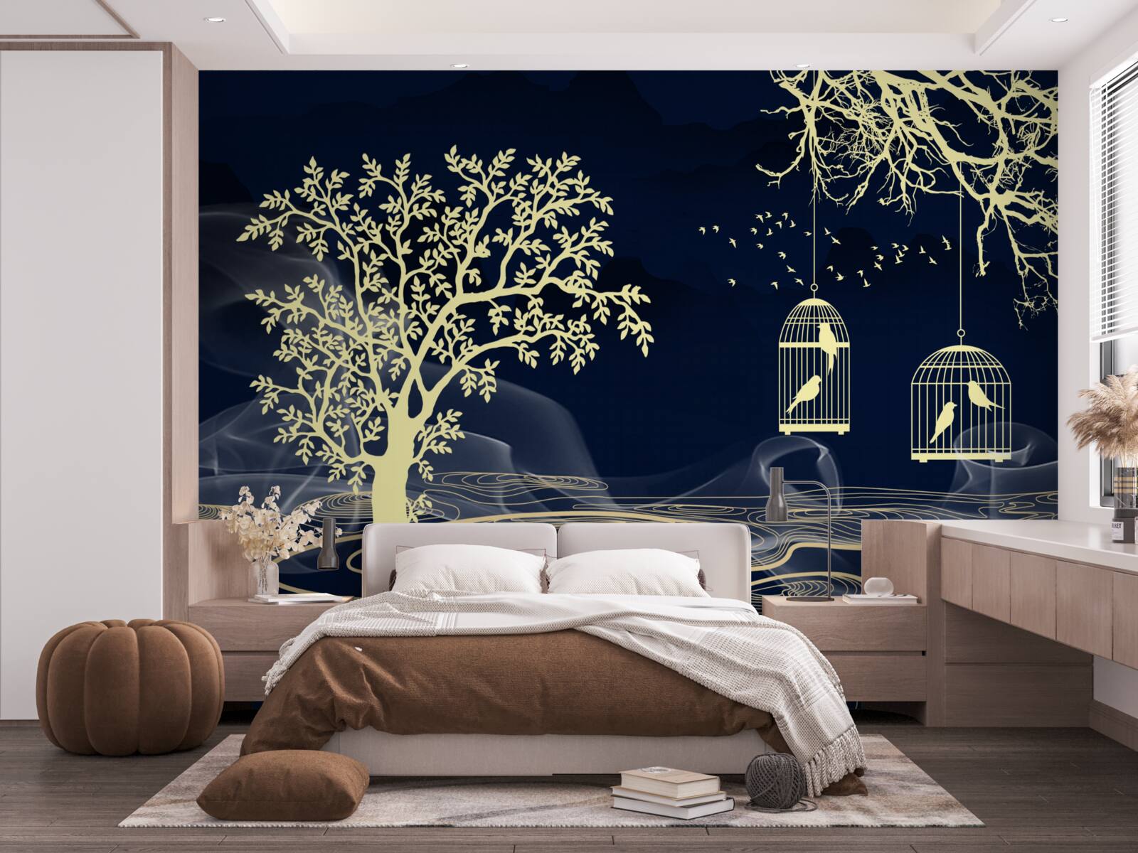 Fotobehang waterbomen en vogels in gevangenschap