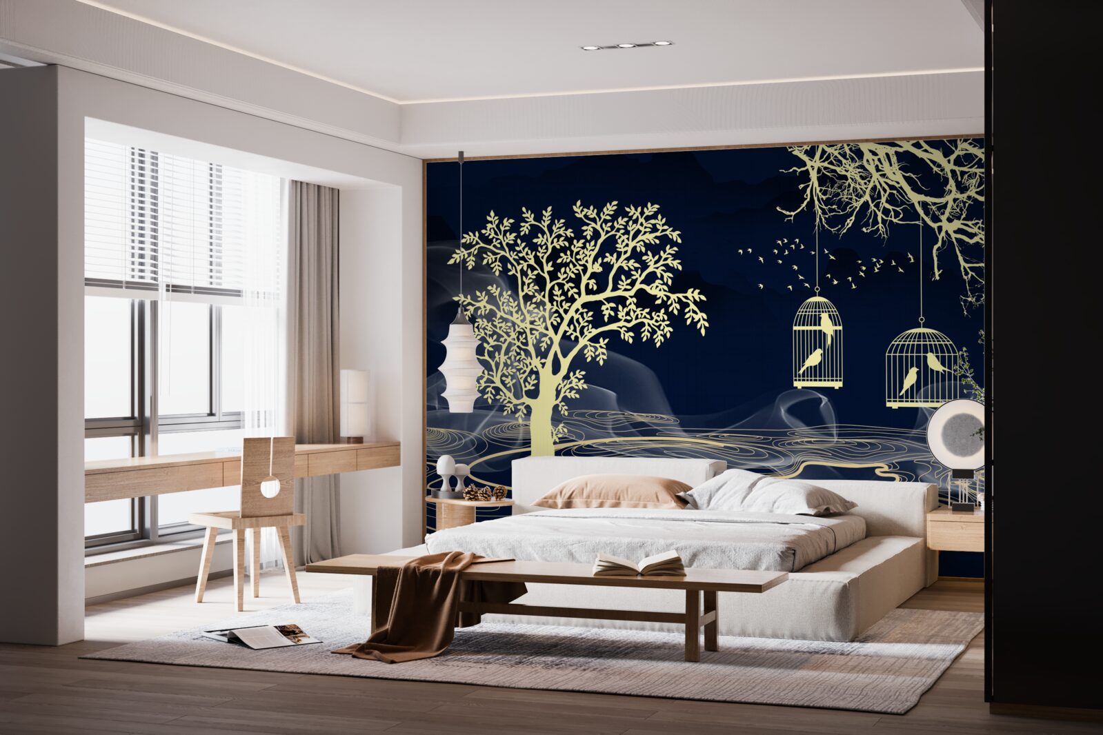 Fotobehang waterbomen en vogels in gevangenschap