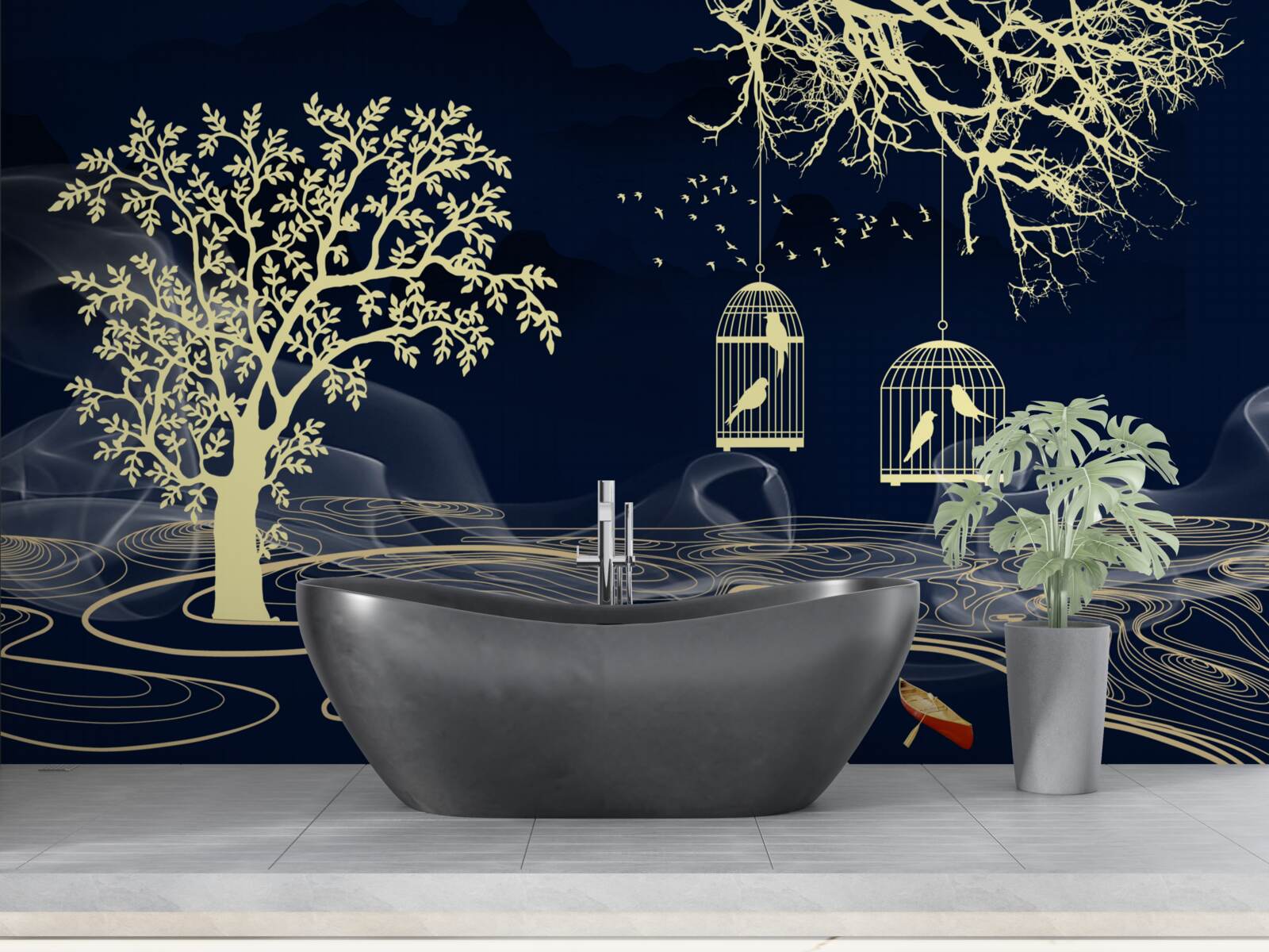 Fotobehang waterbomen en vogels in gevangenschap