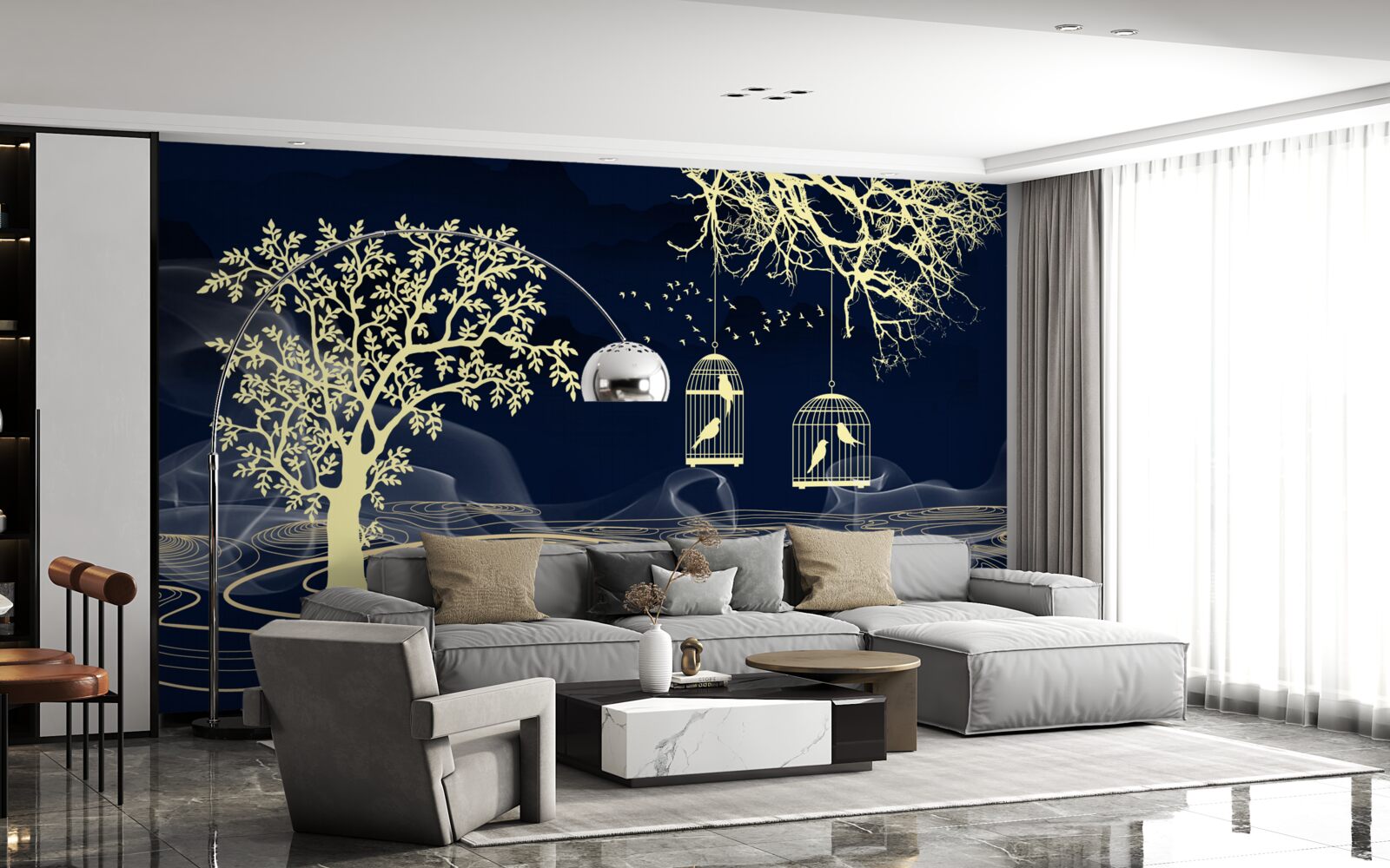 Fotobehang waterbomen en vogels in gevangenschap