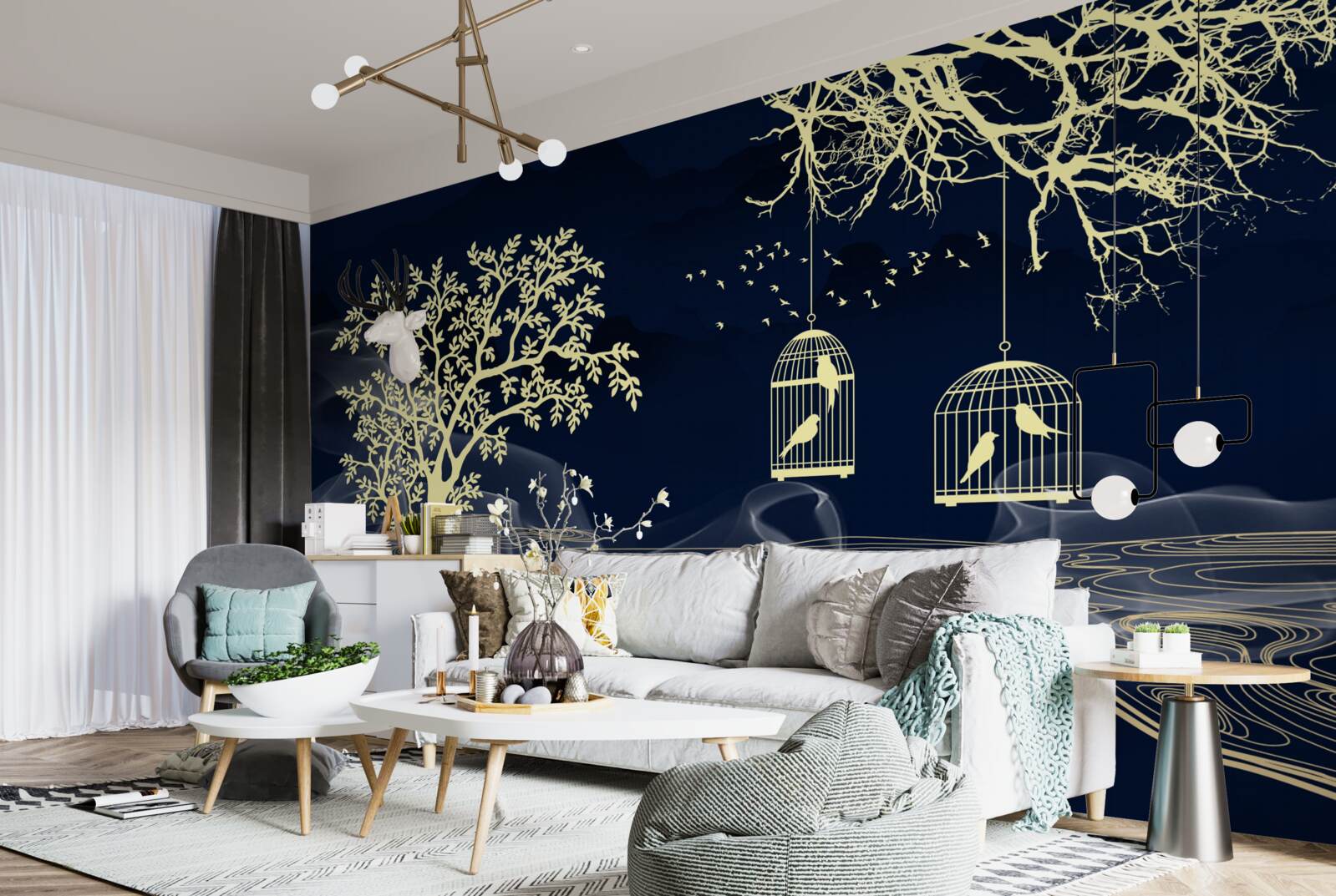 Fotobehang waterbomen en vogels in gevangenschap