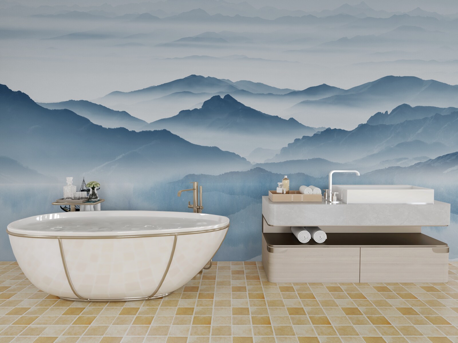 Fotobehang Vissen op een bergmeer