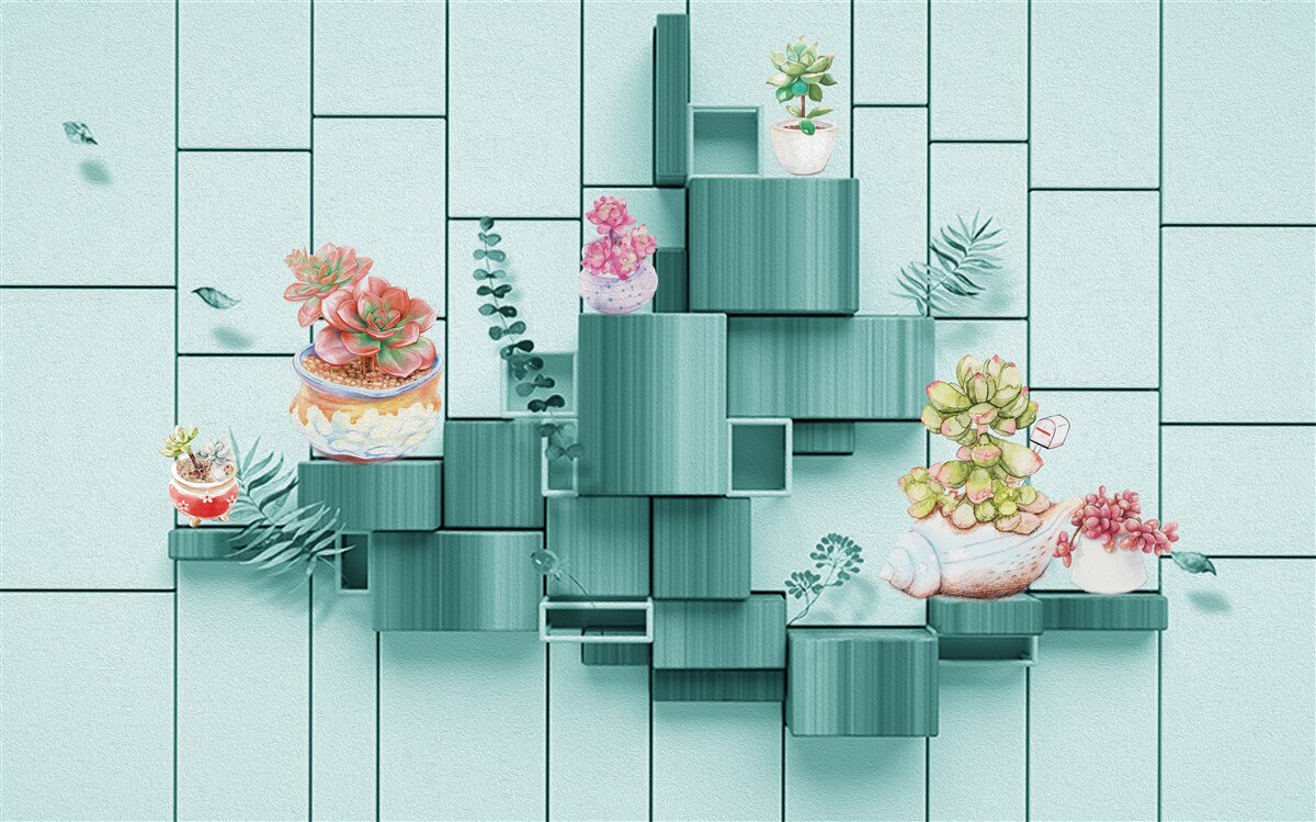 Fotobehang bloem- en plantenpotten