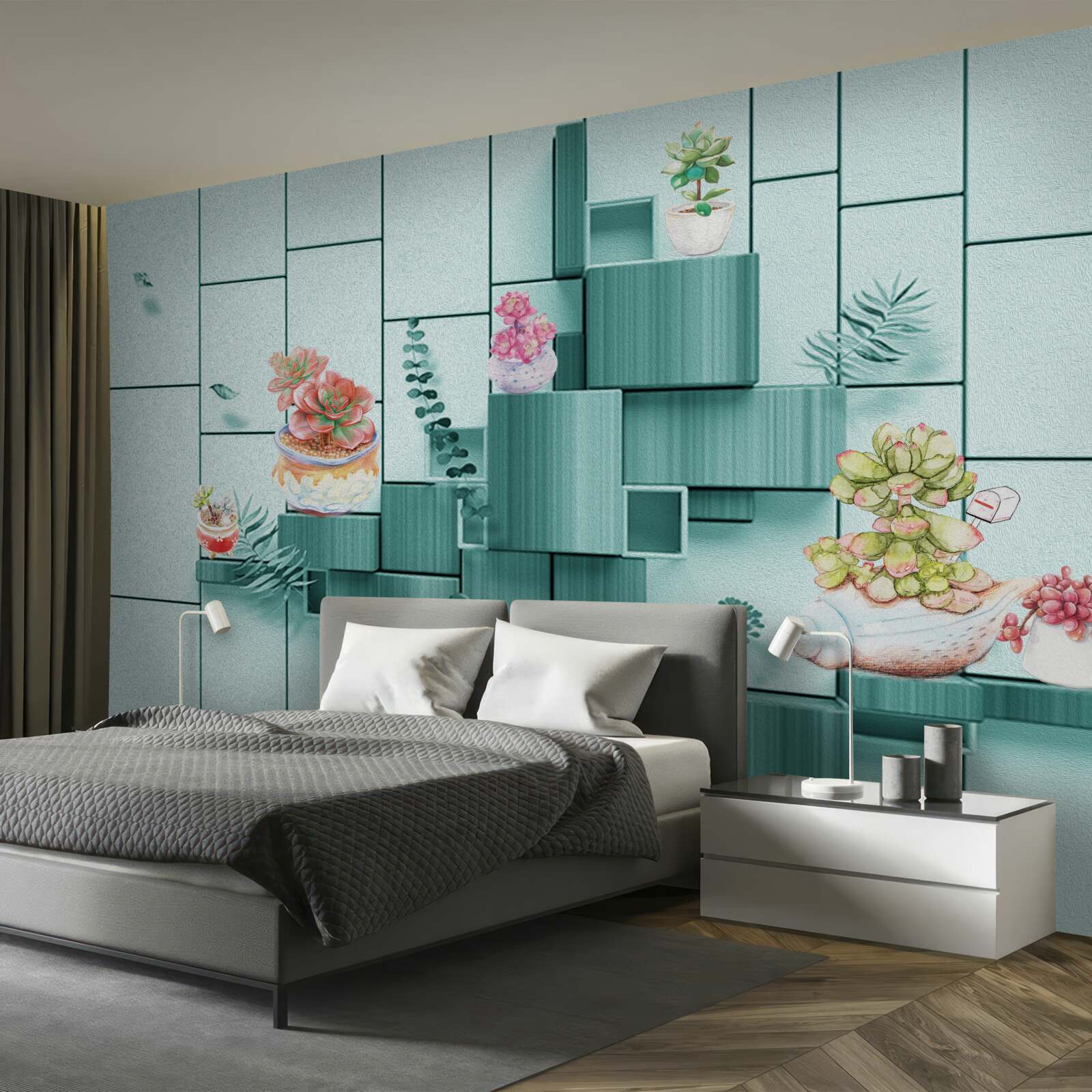 Fotobehang bloem- en plantenpotten