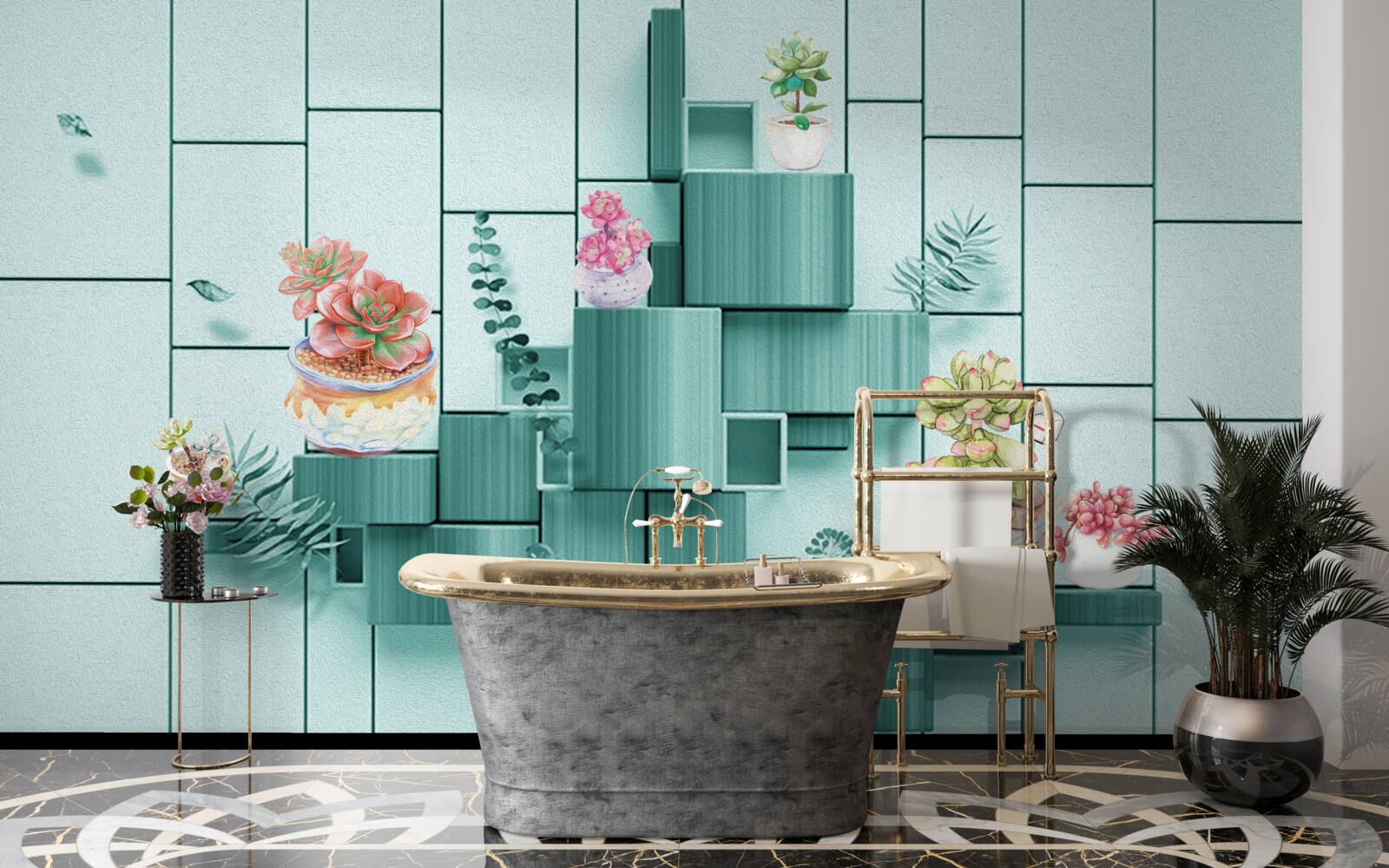 Fotobehang bloem- en plantenpotten