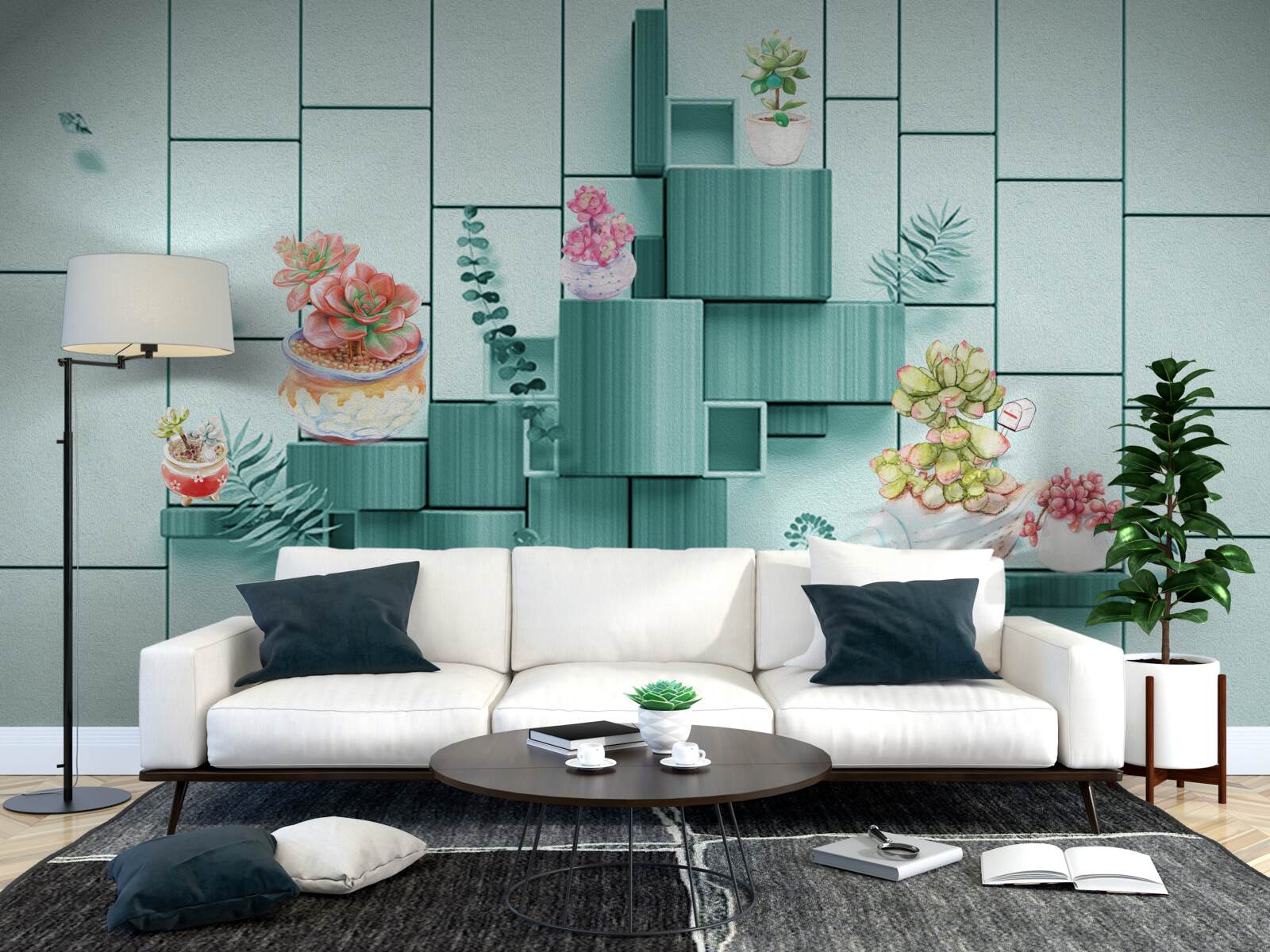 Fotobehang bloem- en plantenpotten