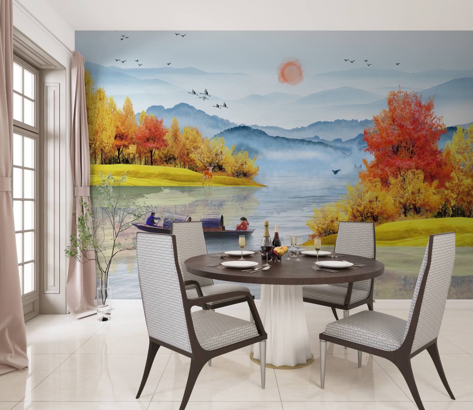 Fotobehang schip op een bergrivier