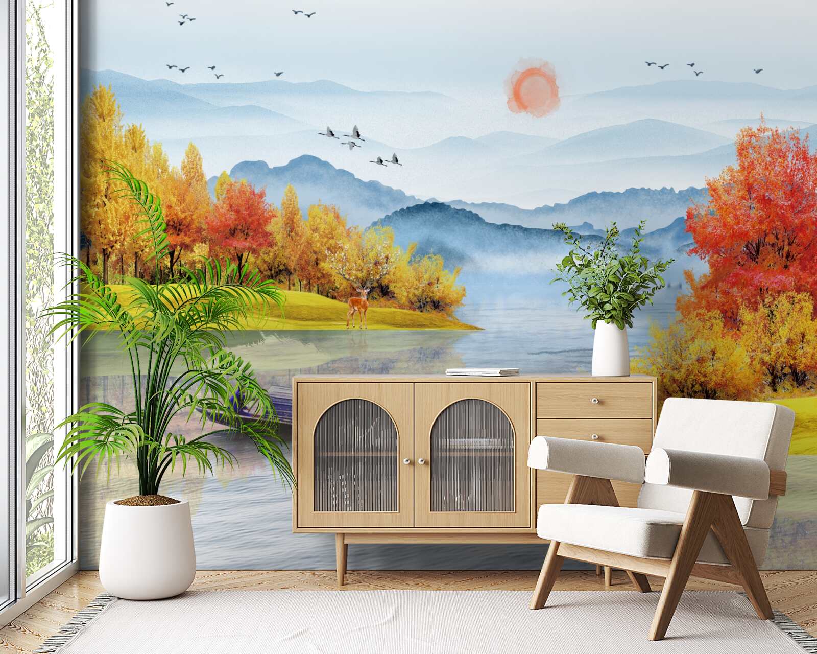 Fotobehang schip op een bergrivier