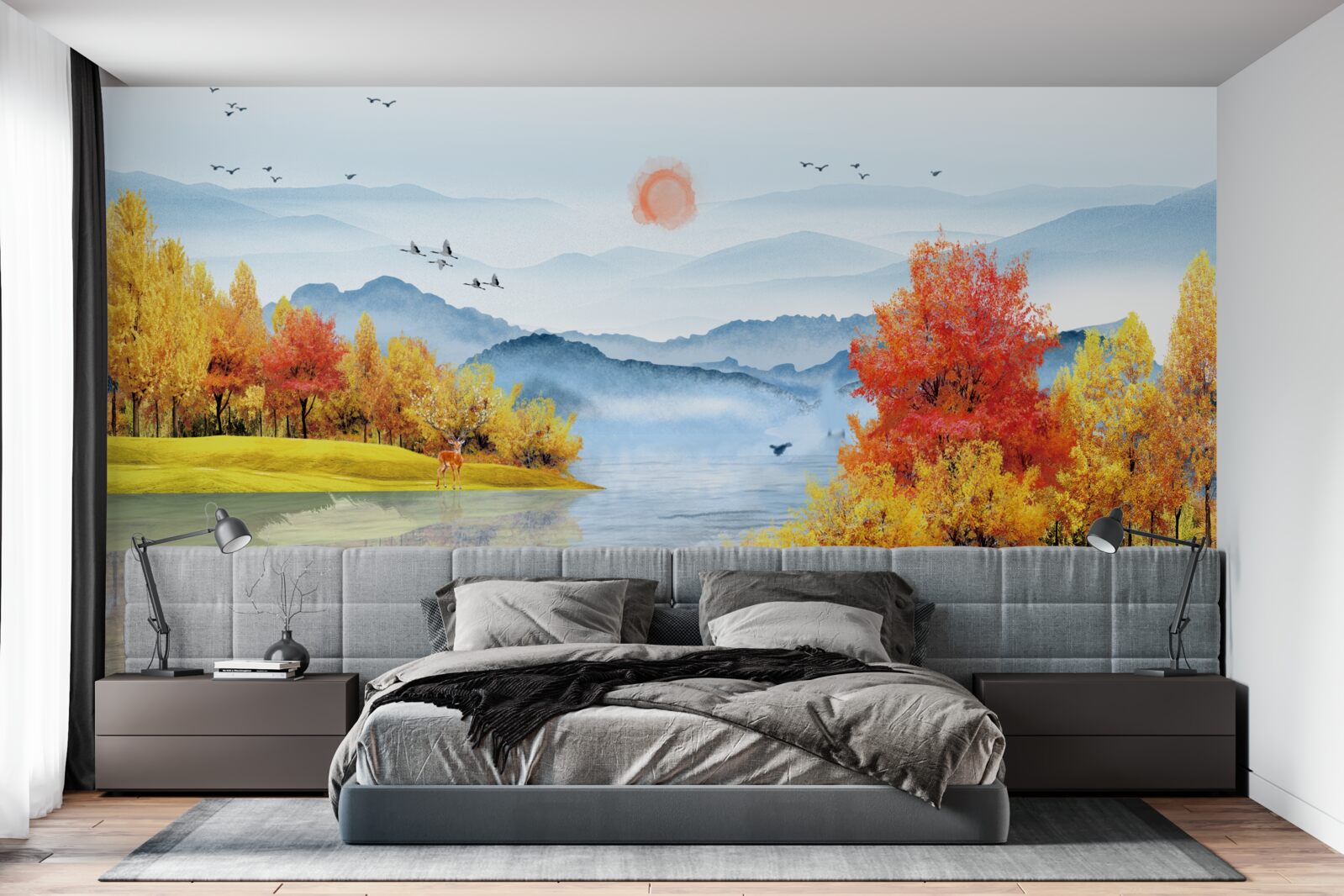 Fotobehang schip op een bergrivier