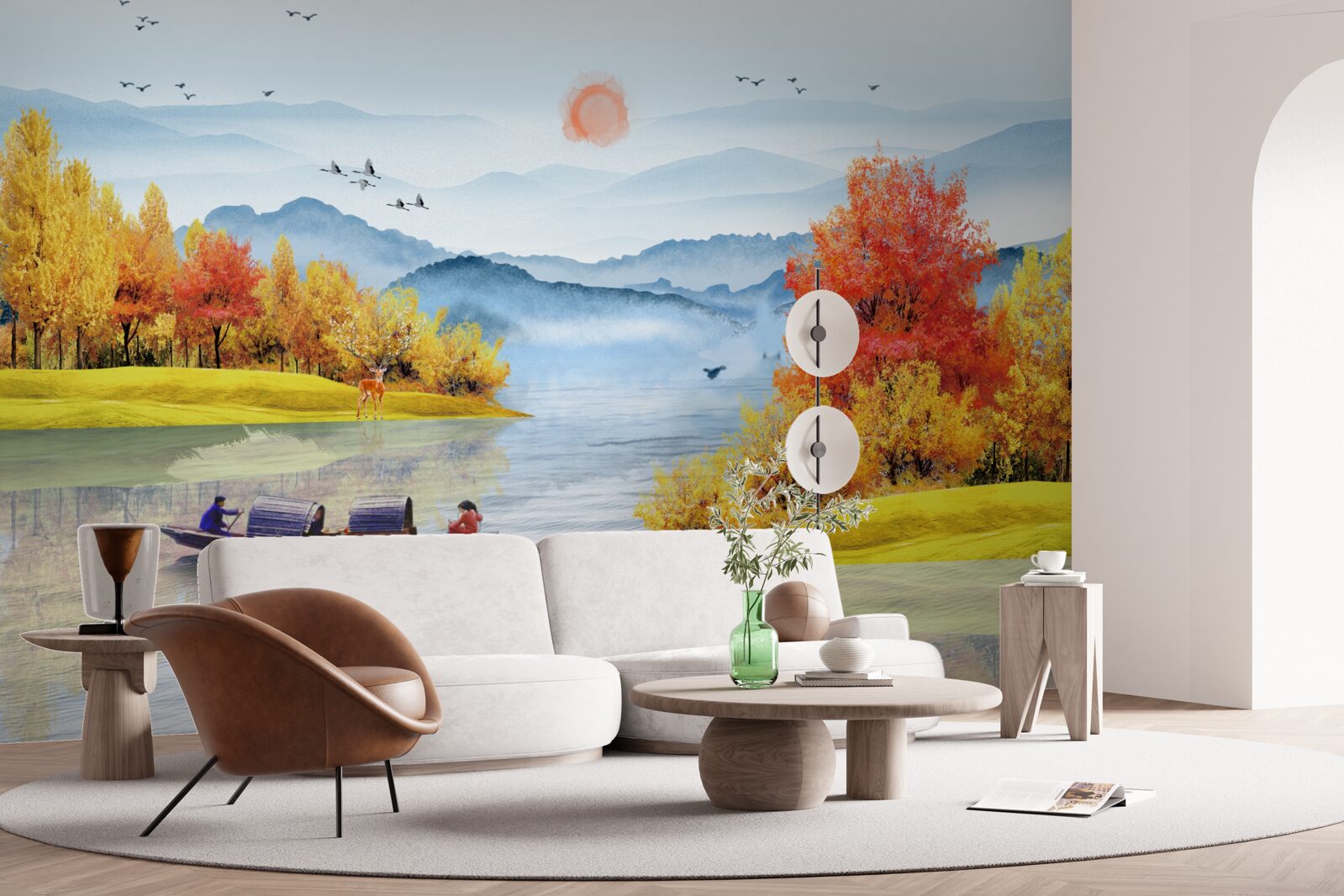 Fotobehang schip op een bergrivier