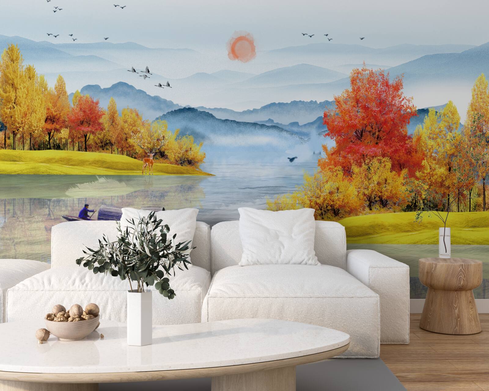 Fotobehang schip op een bergrivier