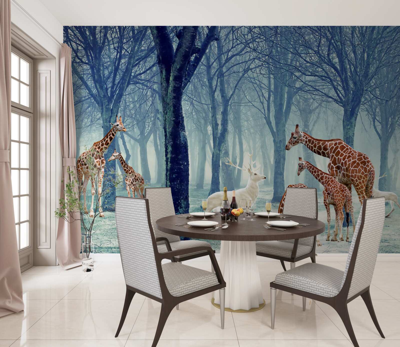 Fotobehang Giraffen maken een nieuwe vriend