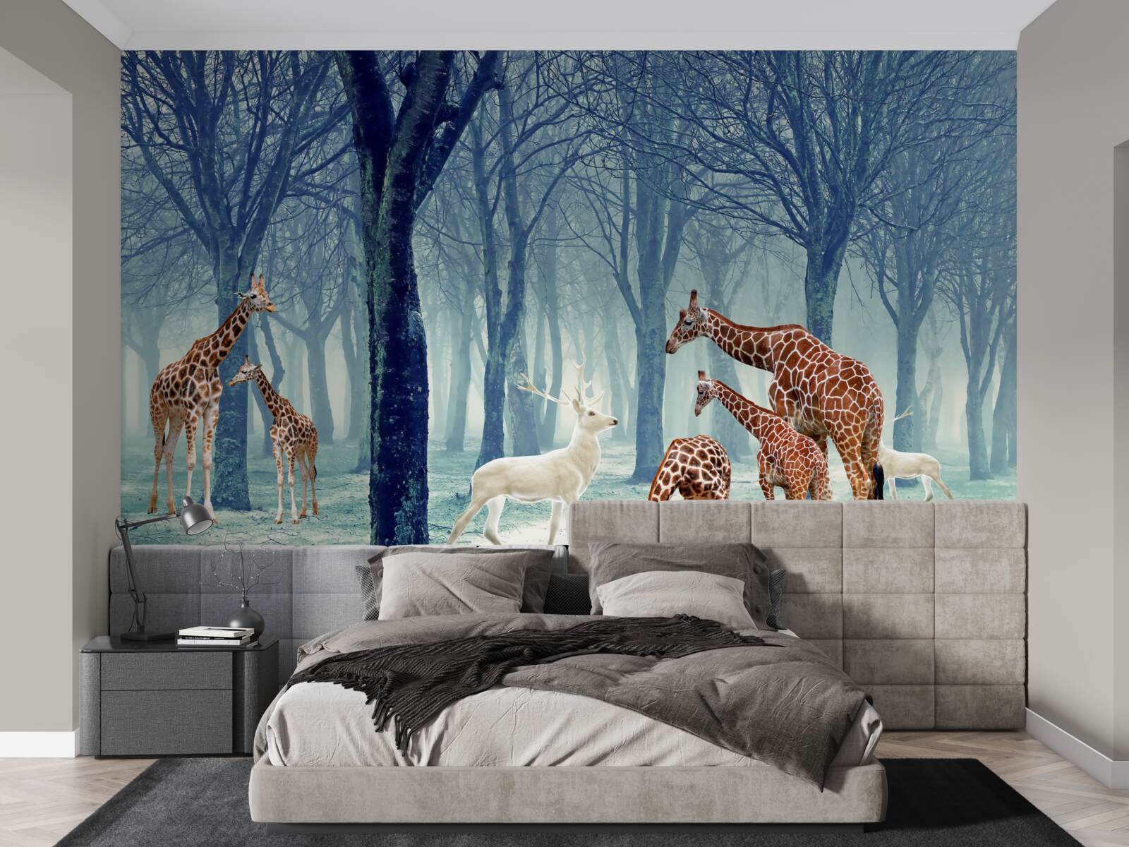 Fotobehang Giraffen maken een nieuwe vriend