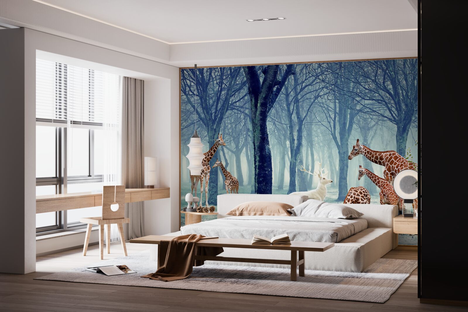 Fotobehang Giraffen maken een nieuwe vriend