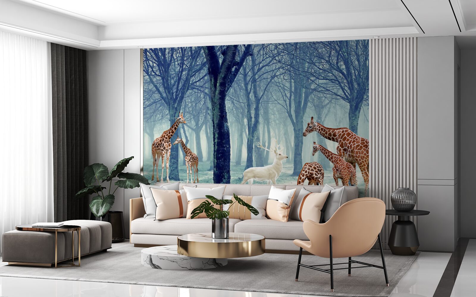 Fotobehang Giraffen maken een nieuwe vriend