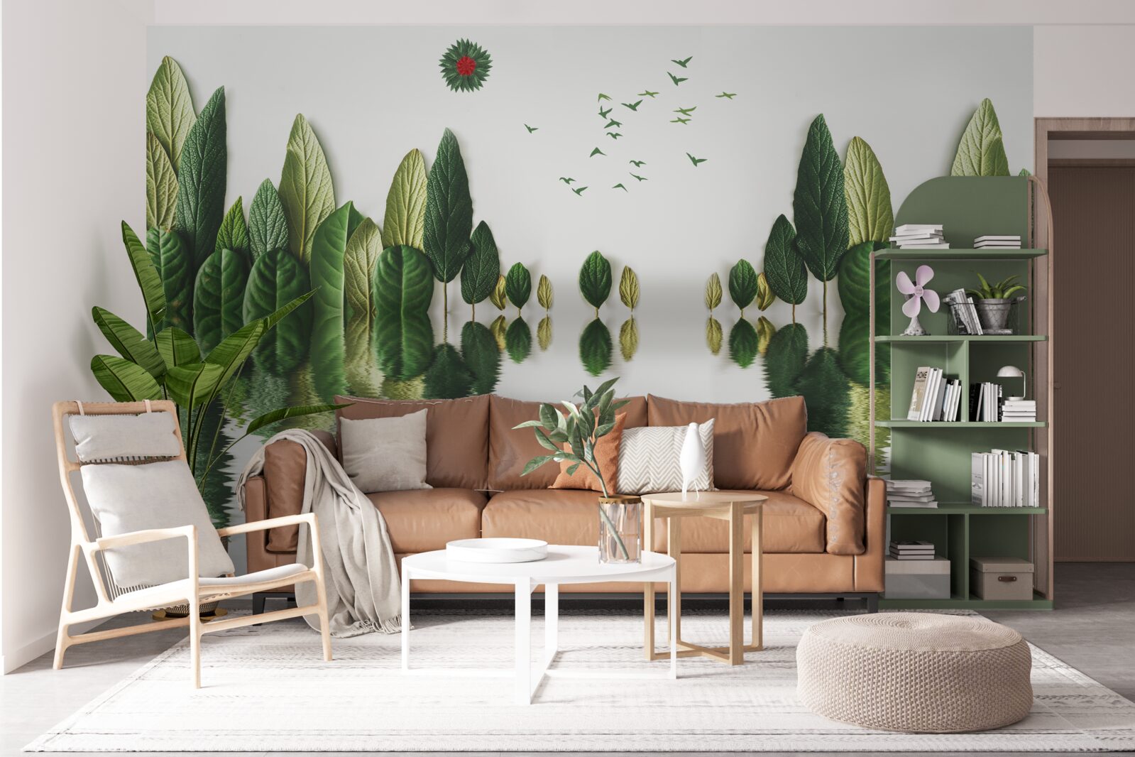 Fotobehang weerspiegeling van een bos bedekt met bladeren in een waterspiegel