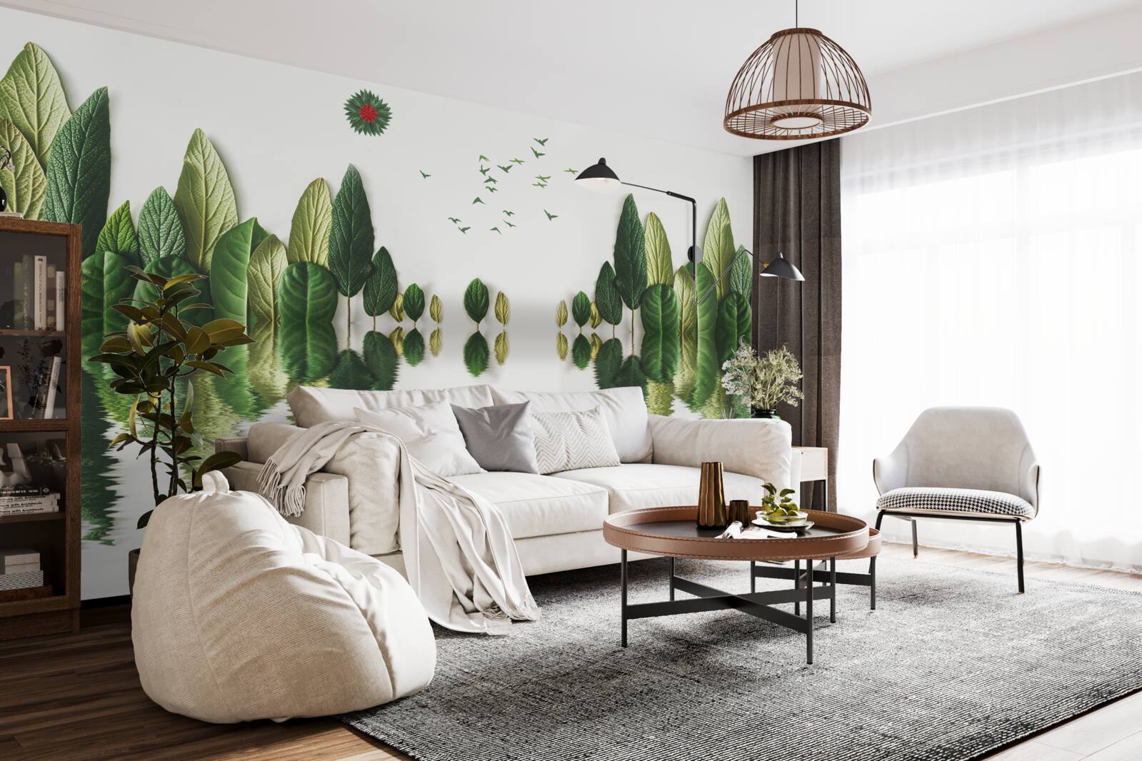 Fotobehang weerspiegeling van een bos bedekt met bladeren in een waterspiegel