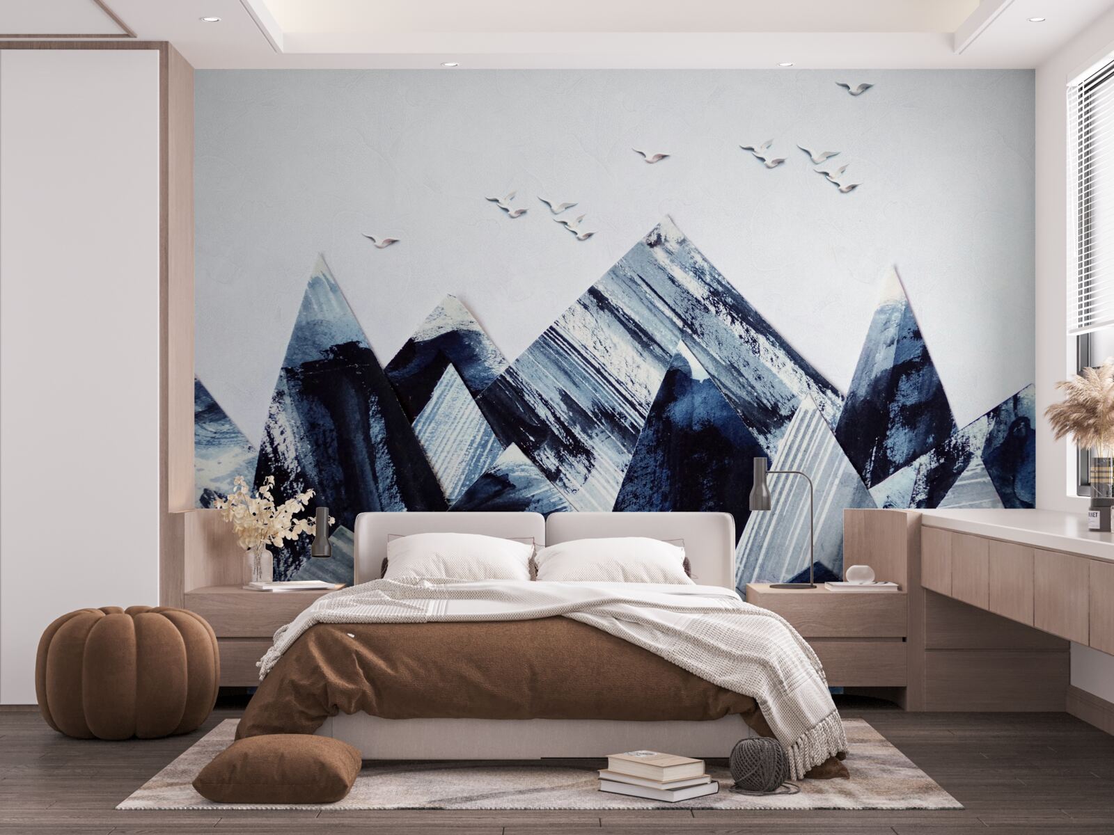 Fotobehang bergtop onder de vleugels van vogels