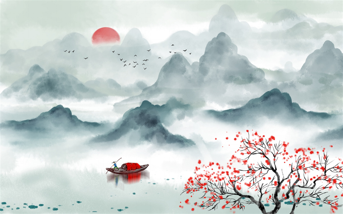 Fotobehang visser op een mystiek bergreservoir