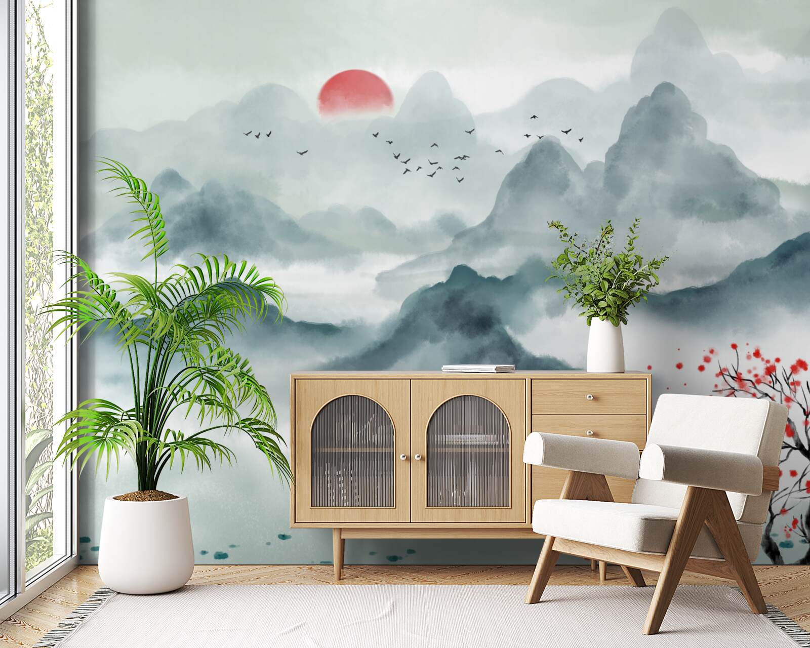 Fotobehang visser op een mystiek bergreservoir