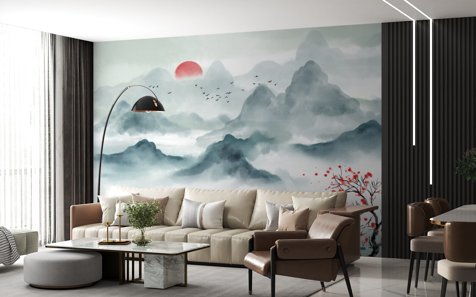 Fotobehang visser op een mystiek bergreservoir