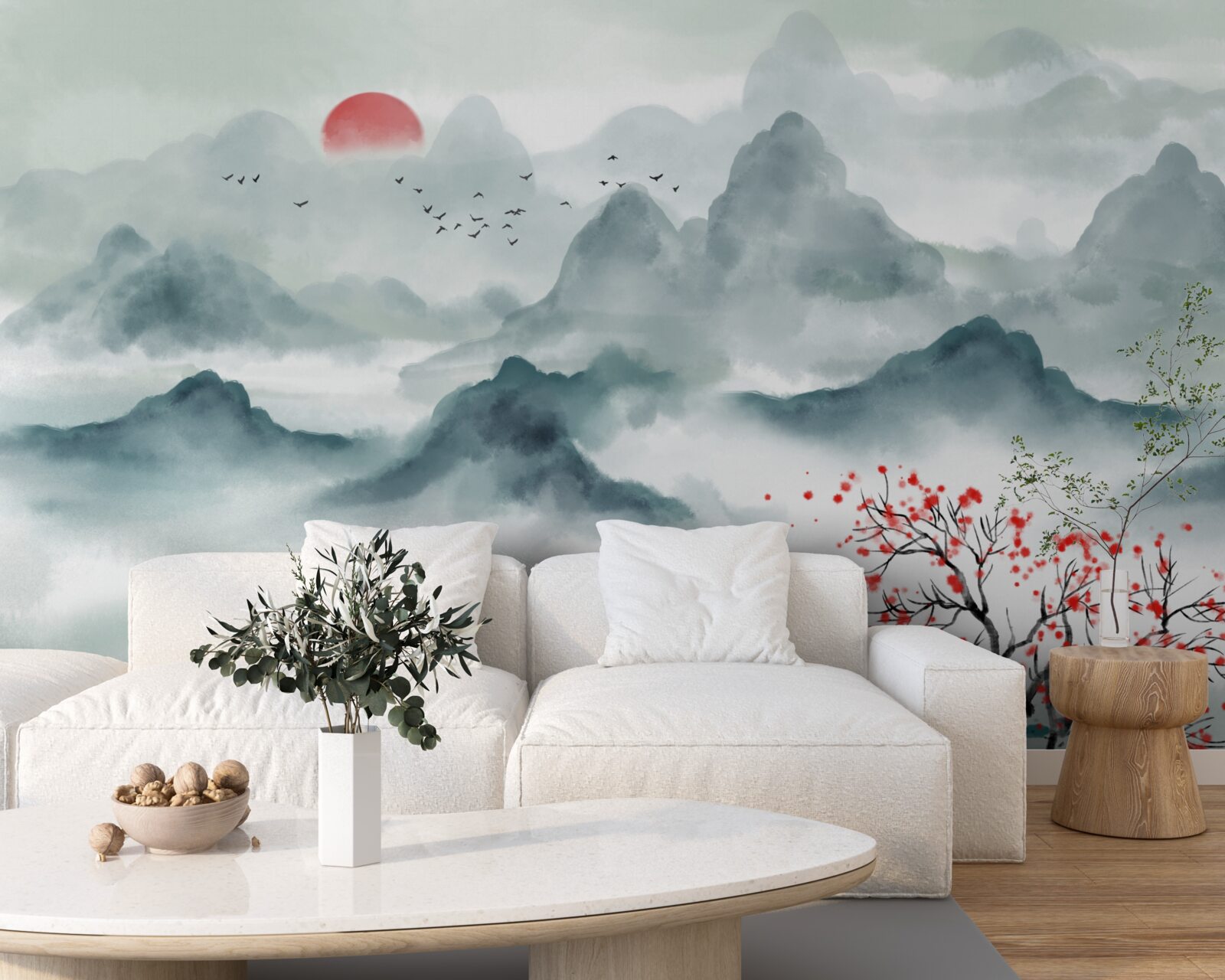 Fotobehang visser op een mystiek bergreservoir