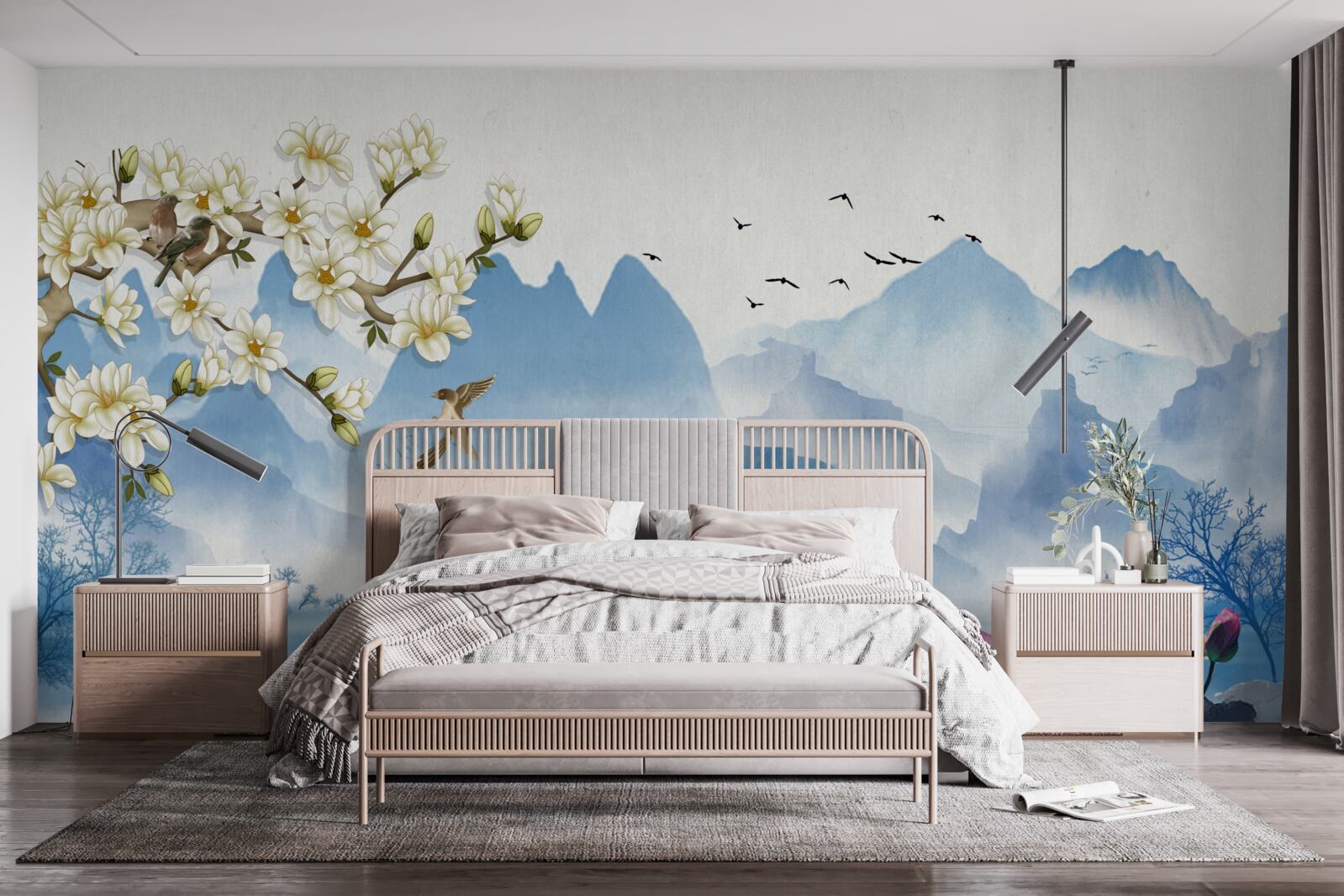 Fotobehang aquarellen van bergmeren in china