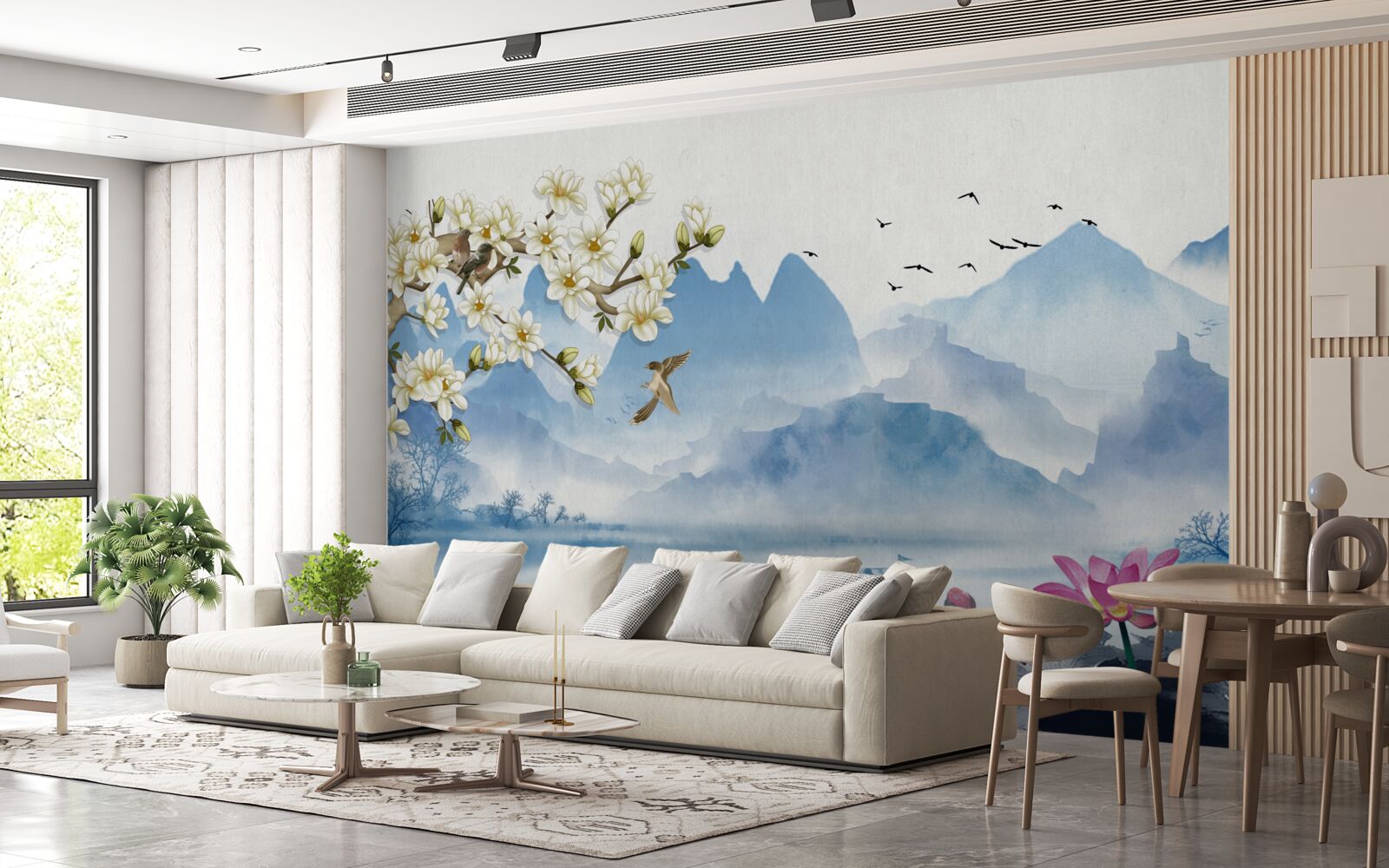 Fotobehang aquarellen van bergmeren in china