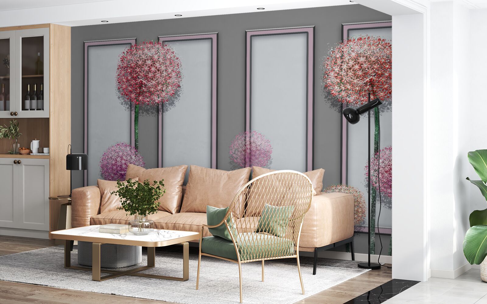 Fotobehang paardenbloemen en raammodules