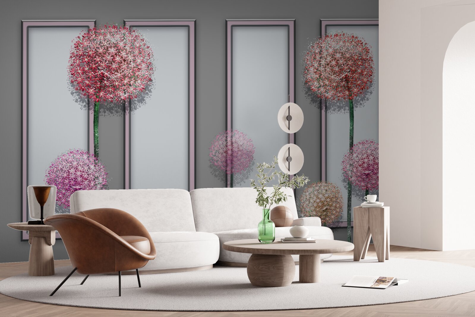 Fotobehang paardenbloemen en raammodules