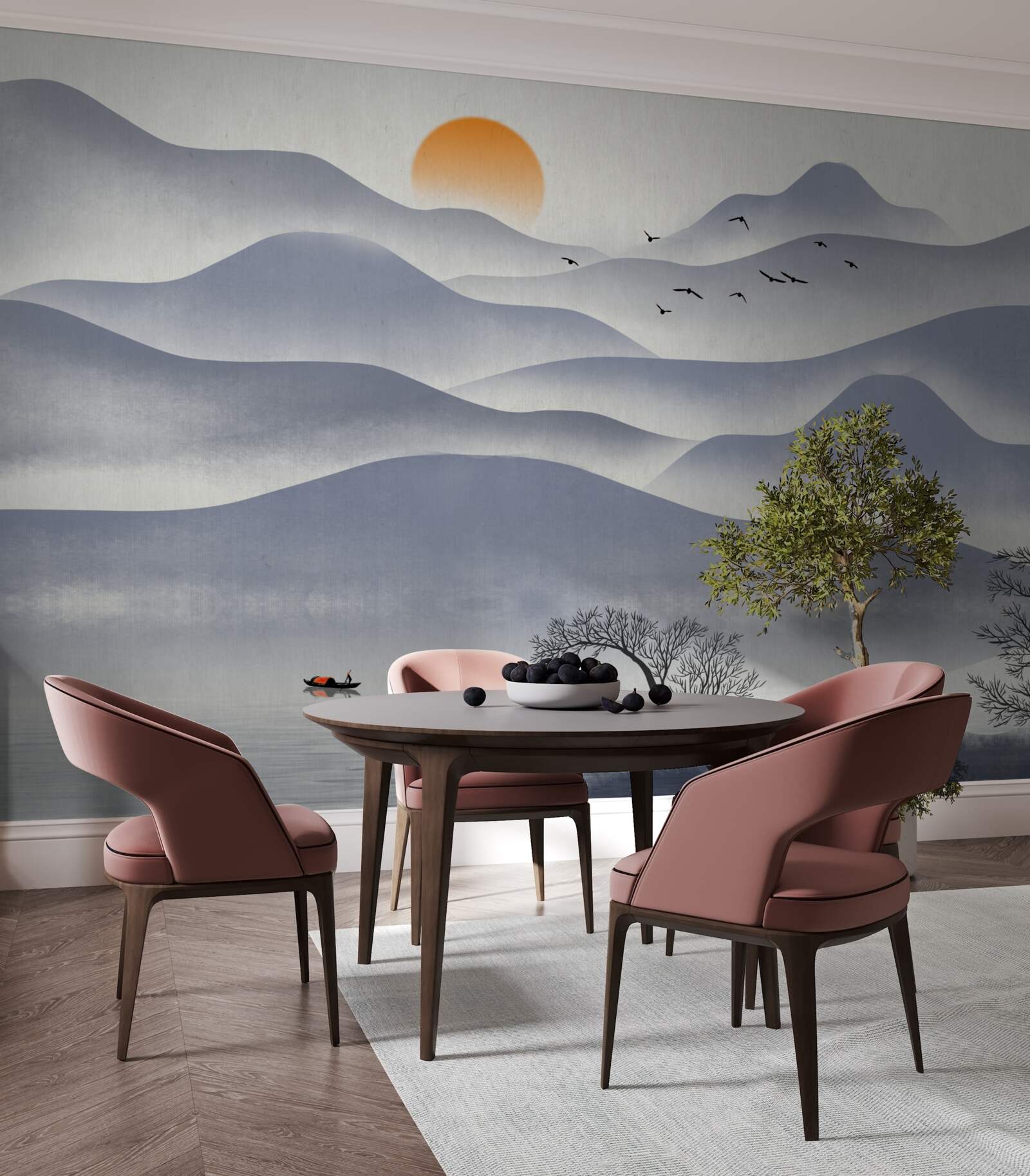 Fotobehang bestelling op het meer wordt gevuld door een visser