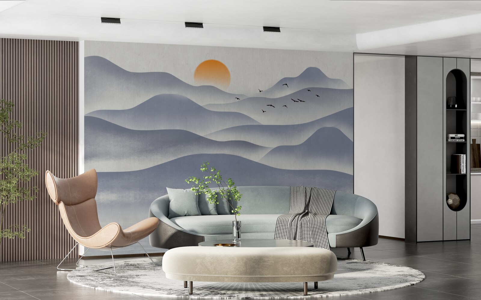 Fotobehang bestelling op het meer wordt gevuld door een visser