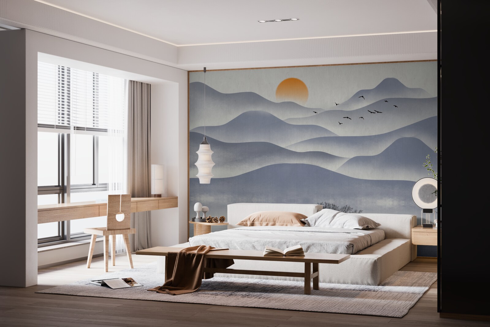 Fotobehang bestelling op het meer wordt gevuld door een visser