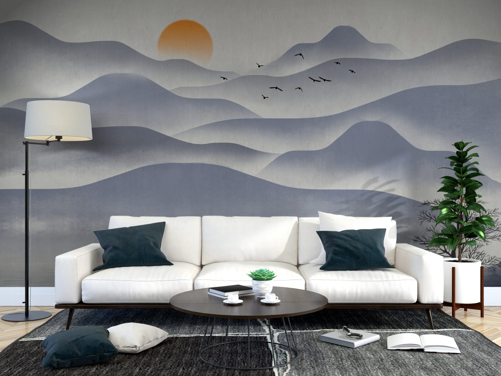 Fotobehang bestelling op het meer wordt gevuld door een visser