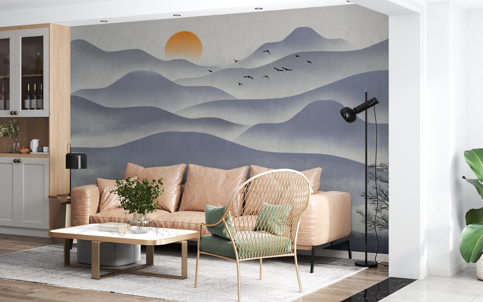 Fotobehang bestelling op het meer wordt gevuld door een visser