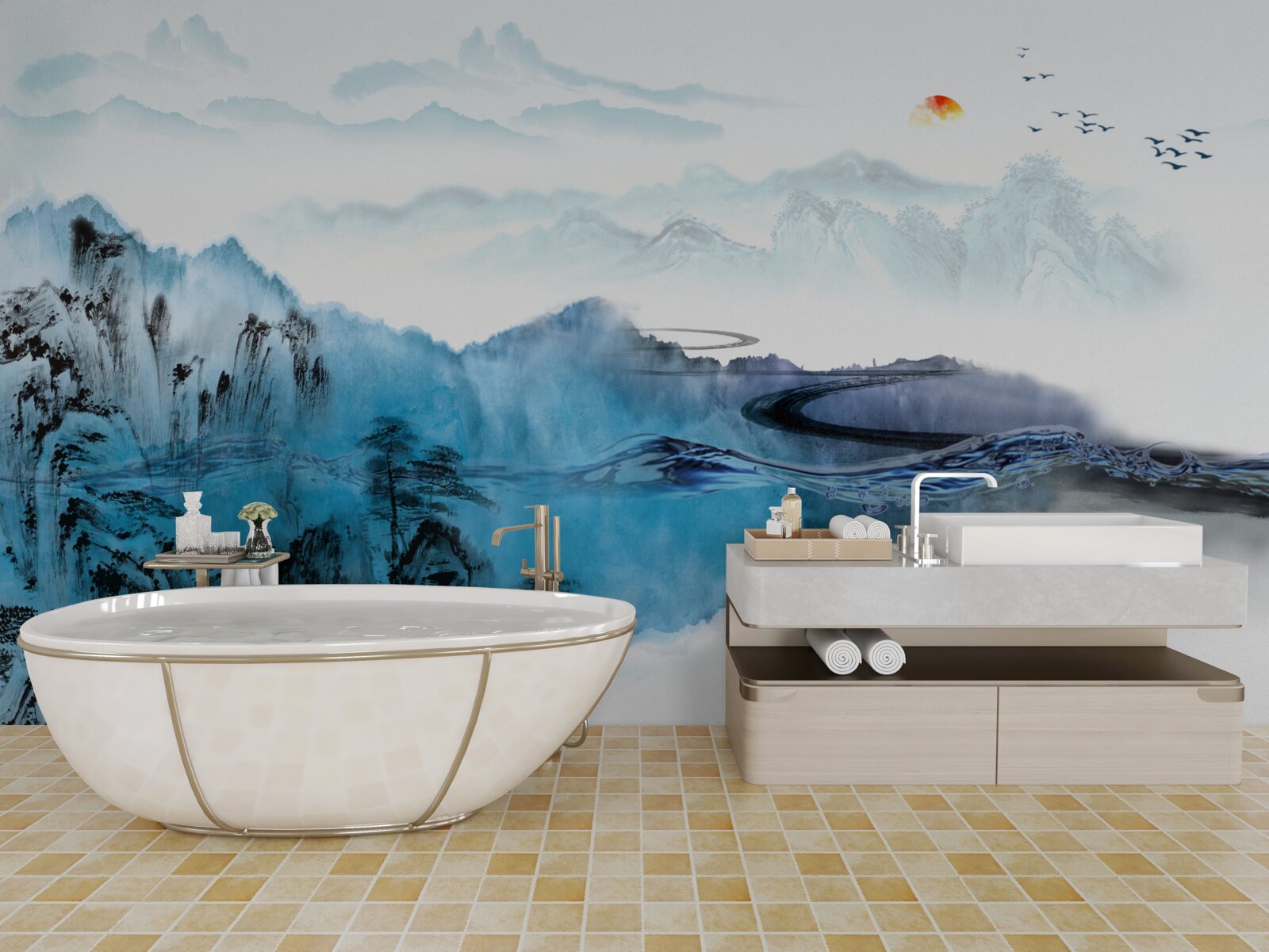 Fotobehang berg vissersdorp